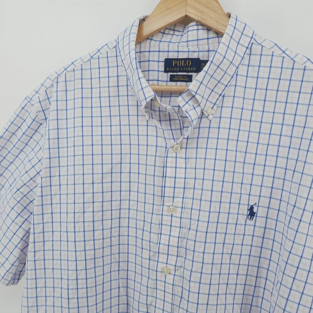 Polo Ralph Lauren Button Down Mens XXL Blue Pink Check Performance Classic Fit